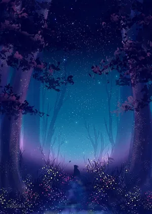 Enchanted_ Night_ Forest_ Glade Wallpaper