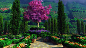 Enchanted Purple Tree Garden Wallpaper