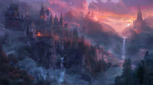 Enchanted_ Sunset_ Castle_ Fantasy_ Landscape Wallpaper