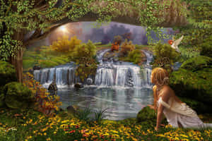 Enchanted_ Waterfall_ Garden_ Fantasy Wallpaper