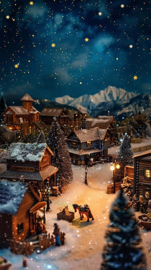 Enchanted_ Winter_ Village_ Night_ Scene Wallpaper