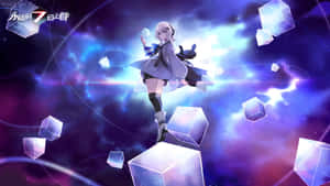 Enchanting 3d Anime Princess Amidst Shimmering Cubes Wallpaper