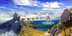 Enchanting 3d Landscape With Waterfall And Greenery Wallpaper