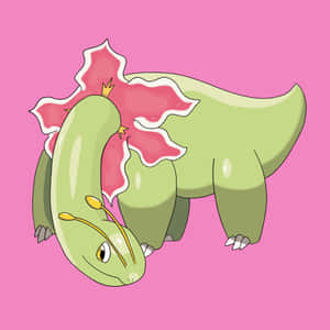 Enchanting Artistic Illustration Of Meganium On A Vibrant Pink Background Wallpaper