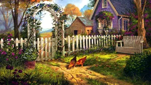 Enchanting Cottage Garden In Full Bloom Wallpaper