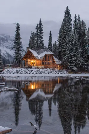 Enchanting Cozy Winter Cabin Wallpaper