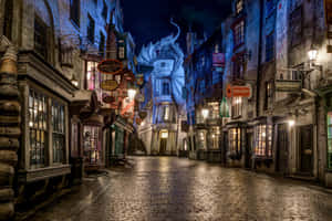 Enchanting Diagon Alley With Various Magical Shops Wallpaper