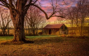 Enchanting Fall Barn Scene Wallpaper