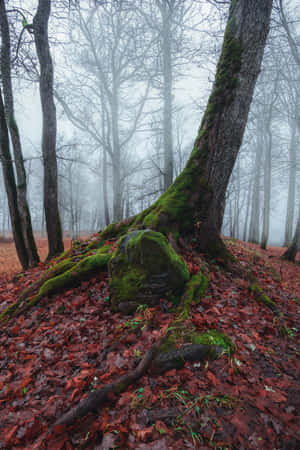 Enchanting Fall Fog Scene In The Forest Wallpaper