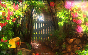 Enchanting Garden Pathway In Full Bloom Wallpaper