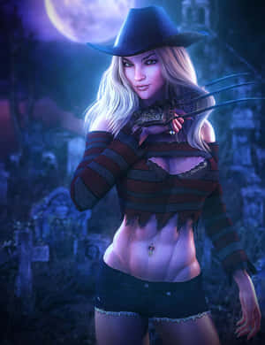 Enchanting_ Gothic_ Witch_ Moonlit_ Graveyard Wallpaper