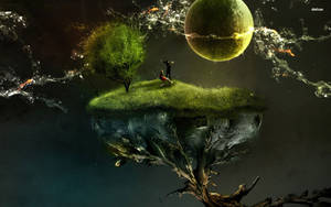 Enchanting Grassy Floating Island Wallpaper