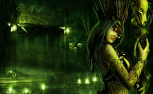 Enchanting Green Witch In Nature Wallpaper