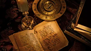 Enchanting Grimoire On A Magical Table Wallpaper