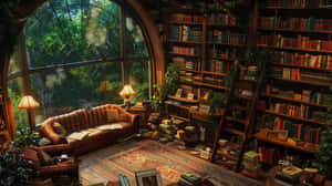 Enchanting Home Library Design Wallpaper