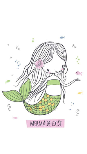 Enchanting Kawaii Mermaid Chilling Under The Sea Wallpaper