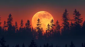 Enchanting Moonset Over Forest Wallpaper