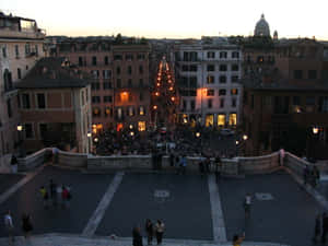 Enchanting Night View Of Spanish Steps, Rome Wallpaper