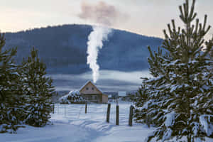 Enchanting Snowy Village At Winter Dusk Wallpaper