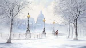 Enchanting Winter Landscape Painting Wallpaper