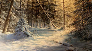 Enchanting Winter Landscape Painting Wallpaper