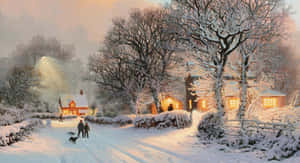 Enchanting Winter Wonderland In A Snowy Village Wallpaper