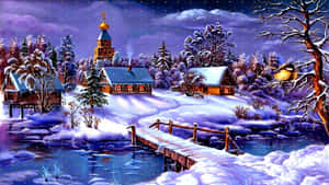 Enchanting Winter Wonderland Painting Wallpaper