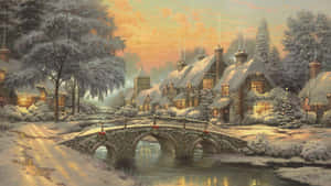 Enchanting Winter Wonderland Painting Wallpaper