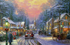 Enchanting Winter Wonderland Painting Wallpaper