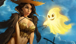 Enchanting_ Witch_and_ Friendly_ Ghost_ Halloween Wallpaper