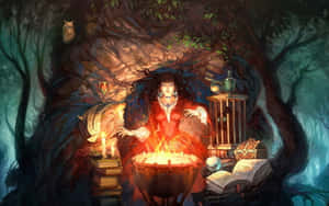 Enchanting Witch Performing Magic In The Witching Hour Wallpaper