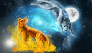 Enchanting Wolf Art – Moonlit Night Adventure Wallpaper