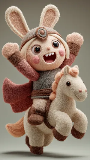 Energetic Labubu Plush Hero Riding A Friendly Plush Horse Wallpaper