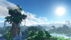 Engaging 4k Minecraft Landscape At Dusk Wallpaper