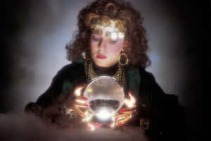 Enigmatic Fortune Teller Gazing Into Crystal Ball Wallpaper