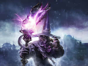 Enigmatic Sorcerer Casting A Powerful Spell Wallpaper