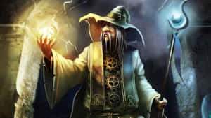 Enigmatic Wizard Casting Spell Of Mystical Energy Wallpaper