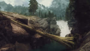 Enjoy A Peaceful Journey Through The Magnificent Skyrim Landscape. Wallpaper