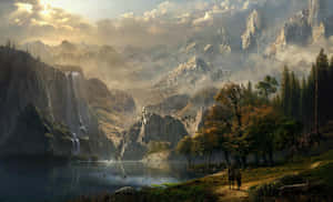 Enjoy A Peaceful Sunlit Morning In Stunning Skyrim Scenery. Wallpaper