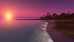 Enjoy The Calming Beauty Of A Pink Beach Sunset. Wallpaper