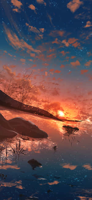 Enjoy The Gorgeous Anime Sunset While You Play Games, Chat And Browse With Your Iphone. Wallpaper