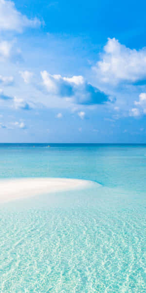 Enjoy The Serenity Of A Tropical Beach Under A Cloudy Sky Wallpaper