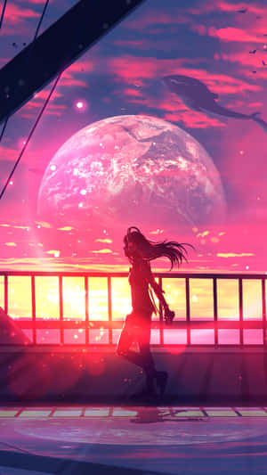 Enjoying A Peaceful Sunset While Playing Your Favorite Anime Game On Your Iphone. Wallpaper