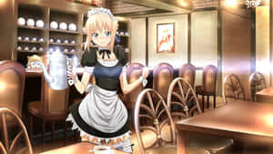 Enjoying A Relaxing Afternoon At Cafe Anime Wallpaper