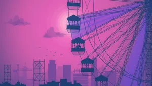 Enjoying The Beautiful Purple Aesthetic Of The Night Skyline Wallpaper