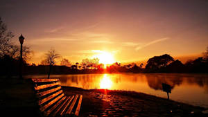 Enjoying The Majesty Of The Golden Lake At Sunrise. Wallpaper