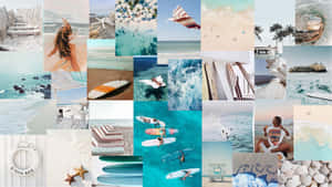 Enjoying The Summer Season While Completing Your Digital Tasks With A Fashionable Collage Aesthetic Laptop. Wallpaper