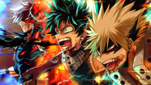 Enraged Villain Deku Bakugo And Shoto Wallpaper