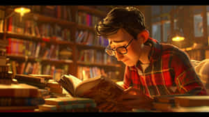 Enthralled Readerin Cozy Library Wallpaper