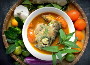 Enticing Fish Head Curry Flat Lay Shot Wallpaper